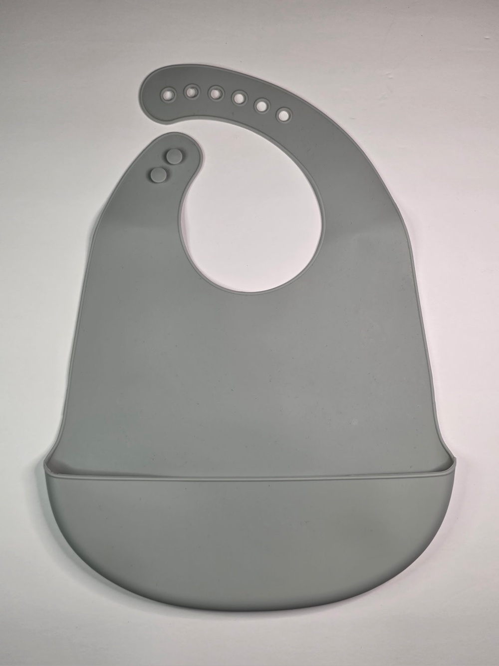 Gray Silicone Baby Drool Bib Solid Theme, Adjustable Neckband, Food Pocket